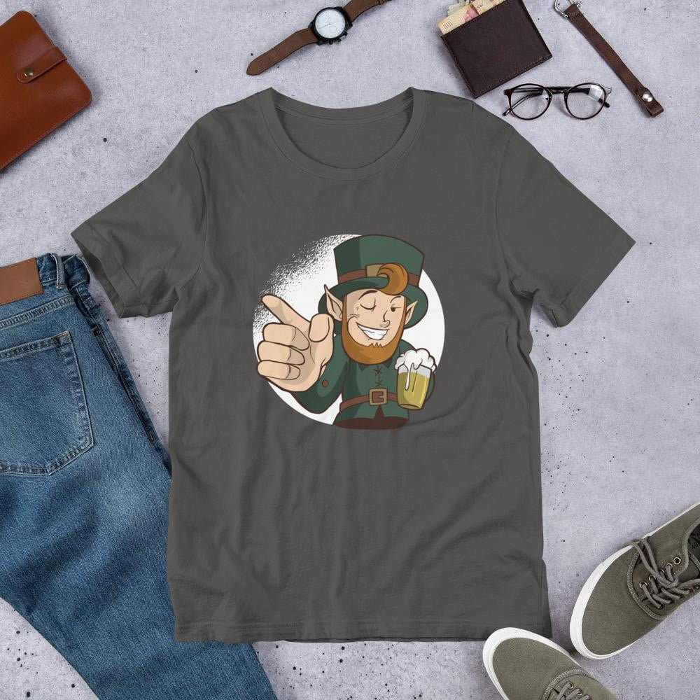 Winking Leprechaun Half Sleeve T-Shirt — Charcoal