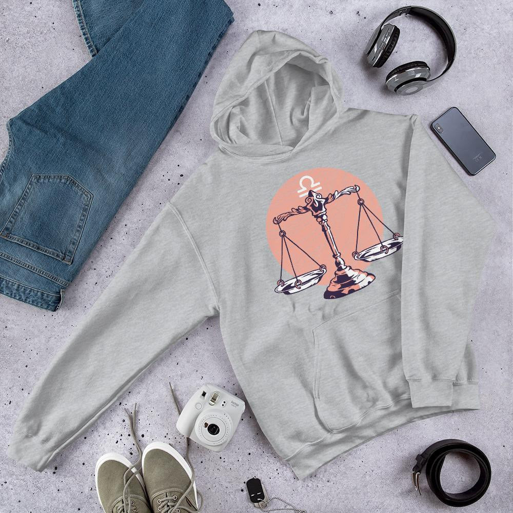 Libra Zodiac Unisex Hooded Sweatshirt — Grey