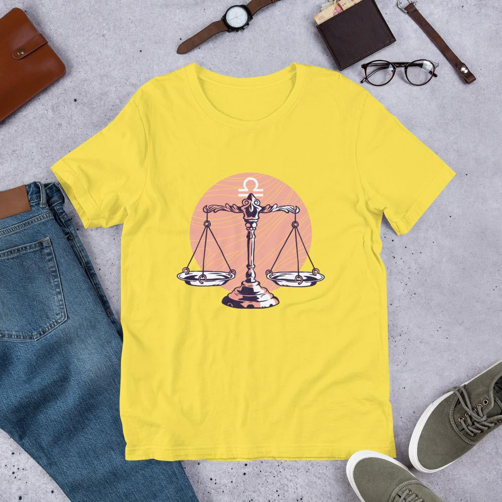 Libra Zodiac Half Sleeve T-Shirt — Yellow