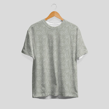 Abstract Line Art Face Pattern T-Shirt