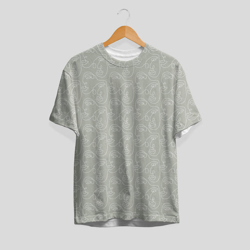 Abstract Line Art Face Pattern T-Shirt