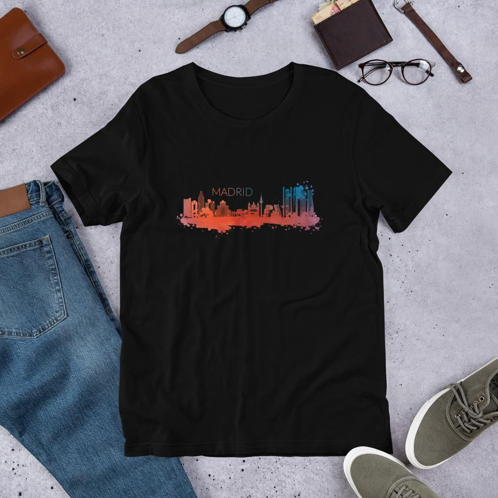 Madrid Skyline Half Sleeve T-Shirt — Black