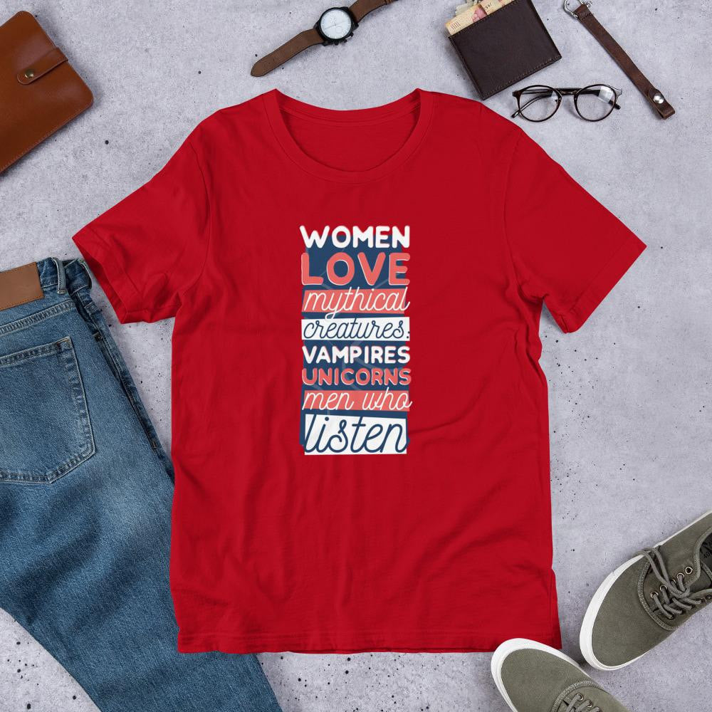Men Who Listen Half Sleeve T-Shirt — Red