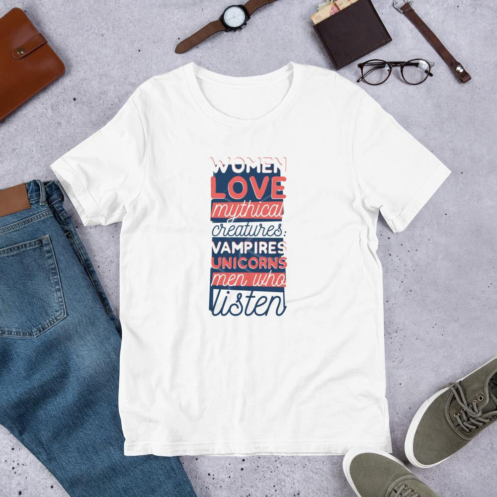 Men Who Listen Half Sleeve T-Shirt — White