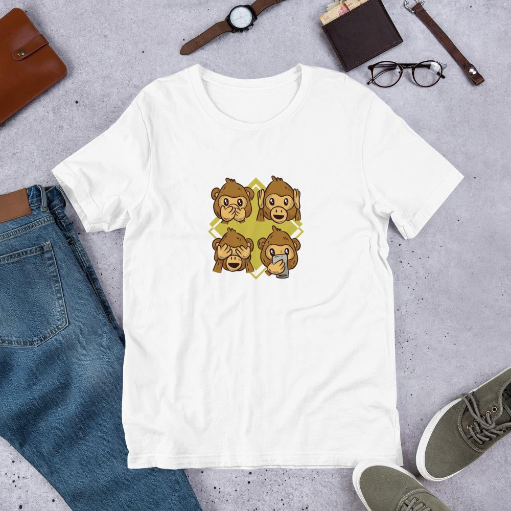 Monkey Phone Half Sleeve T-Shirt — White