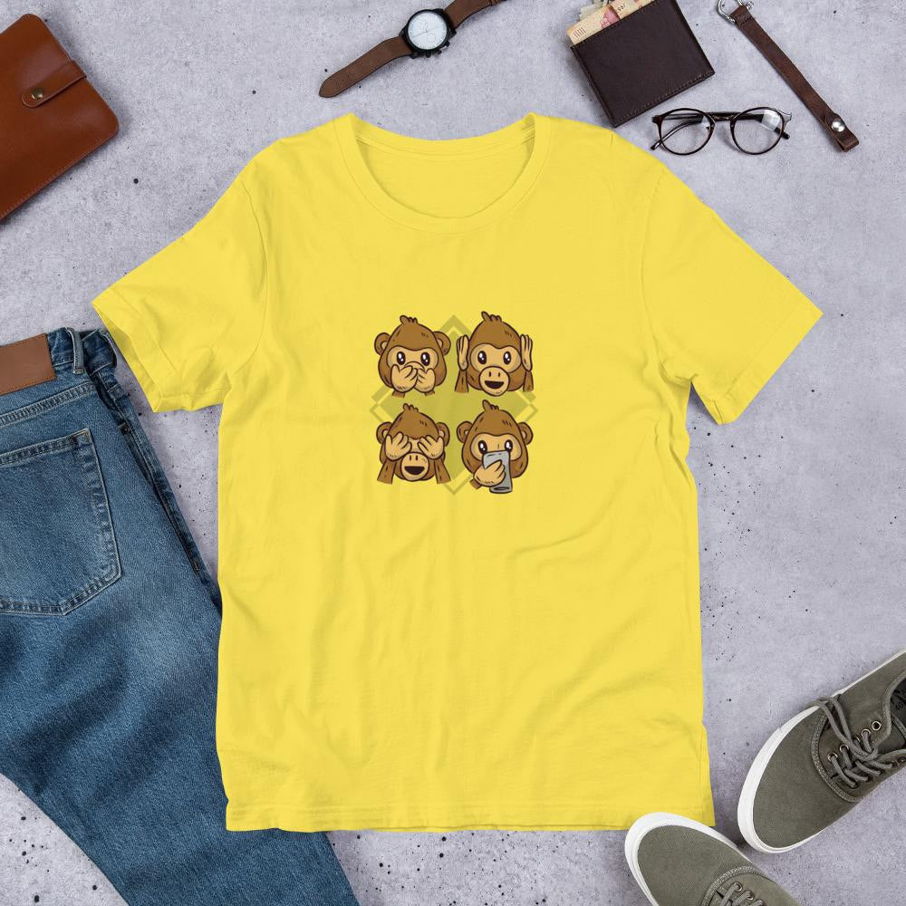 Monkey Phone Half Sleeve T-Shirt — Yellow