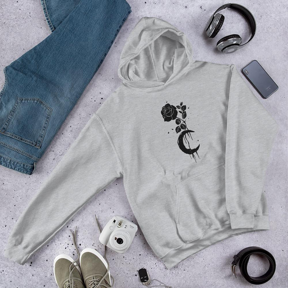 Moon Rose Unisex Hooded Sweatshirt — Grey