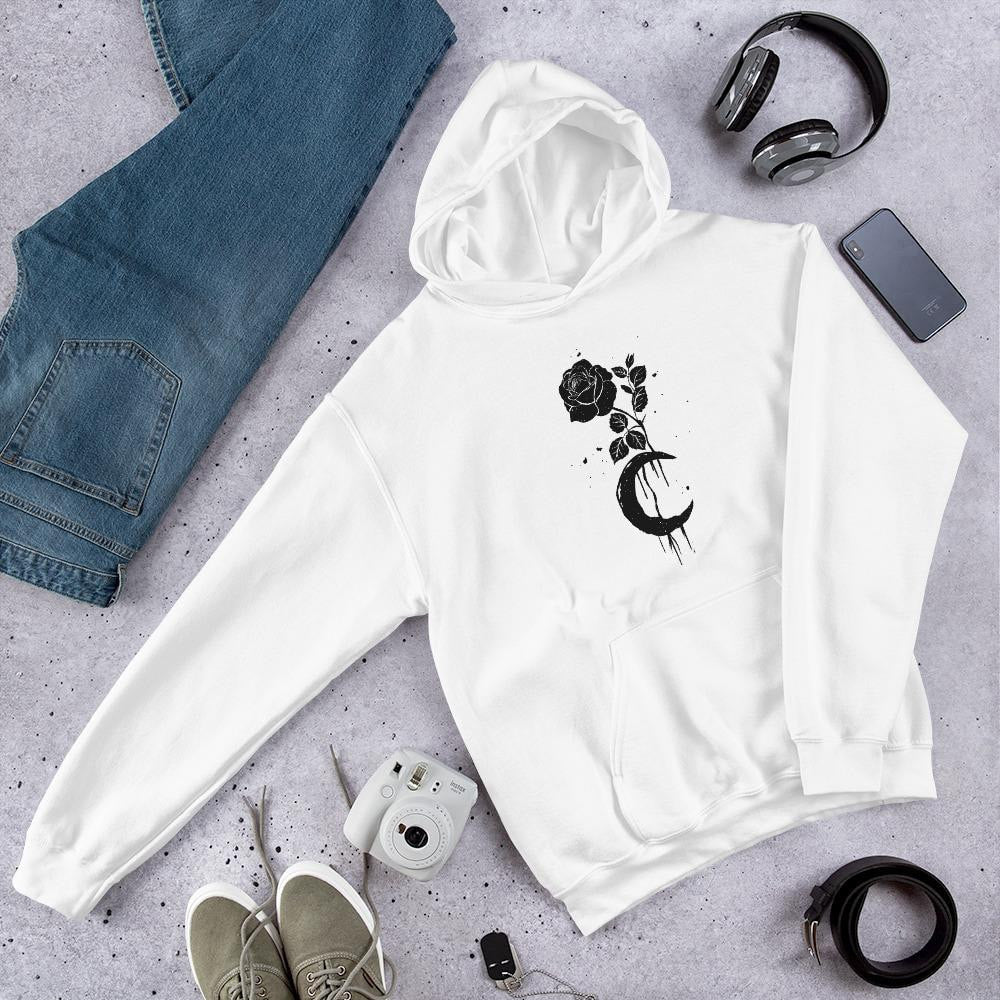 Moon Rose Unisex Hooded Sweatshirt — White