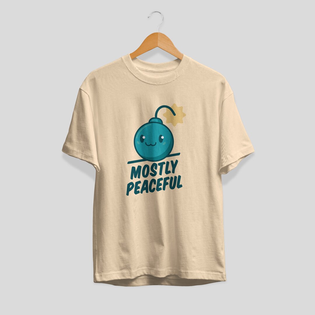 Mostly Peaceful Unisex Half Sleeve T-Shirt — Biege