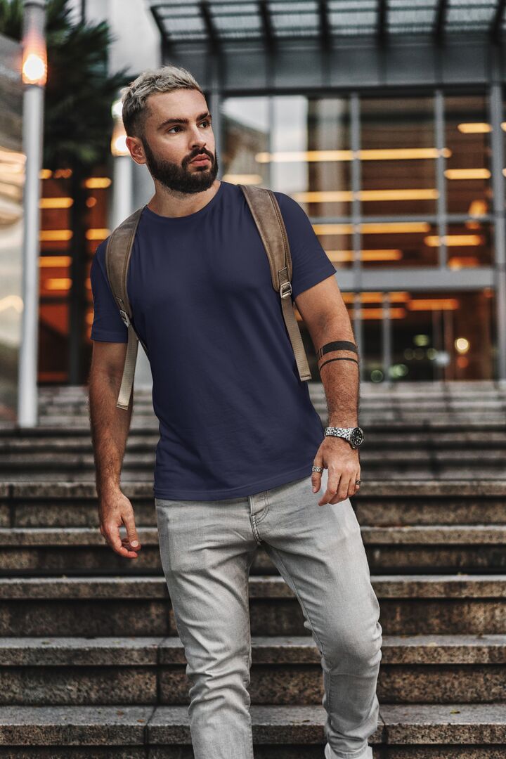 Men/Unisex Plain Half Sleeve T-Shirt — Navy Blue
