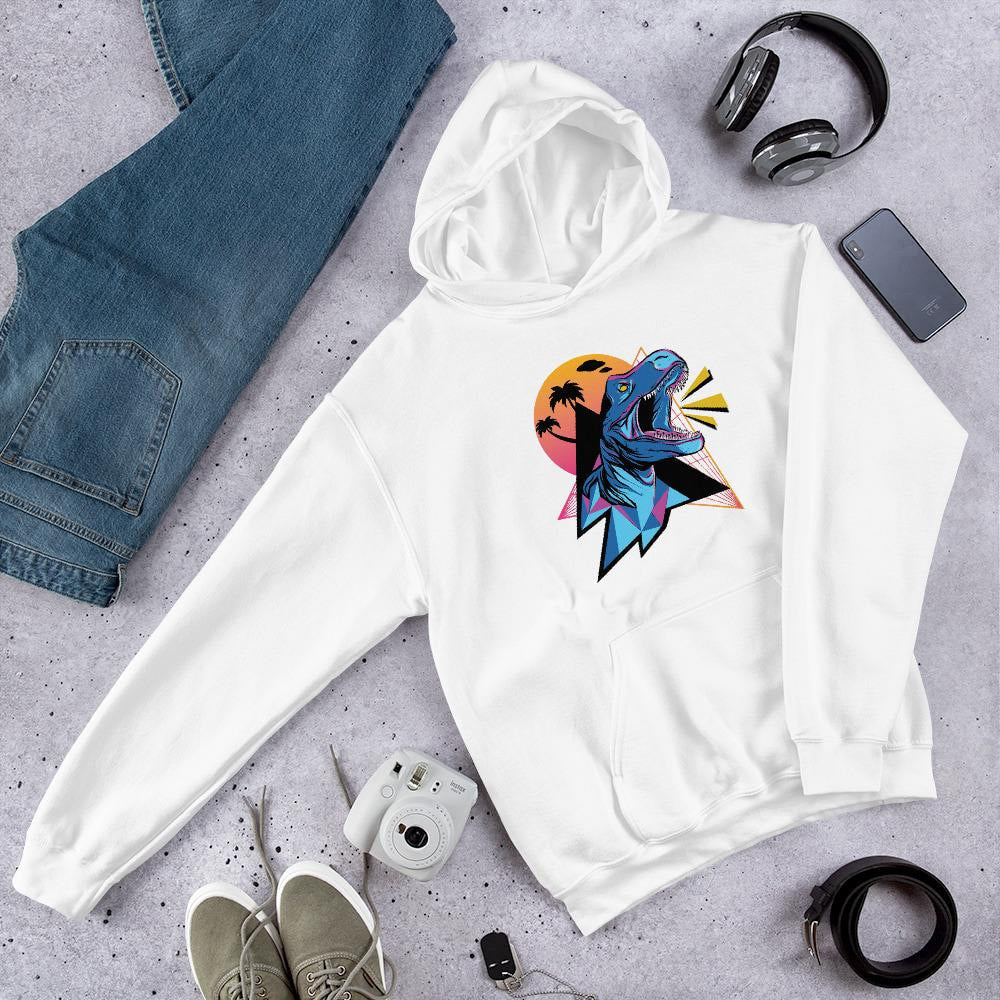 Neon Dinosaur Unisex Hooded Sweatshirt — White