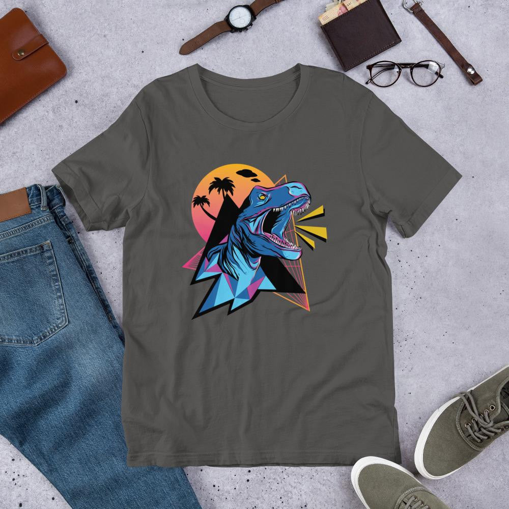 Neon Dino Half Sleeve T-Shirt — Charcoal