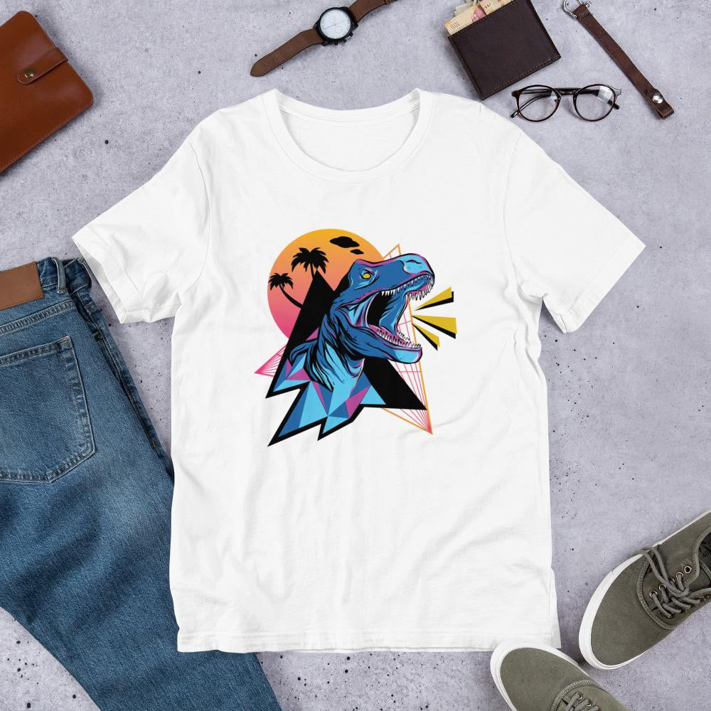 Neon Dino Half Sleeve T-Shirt — White