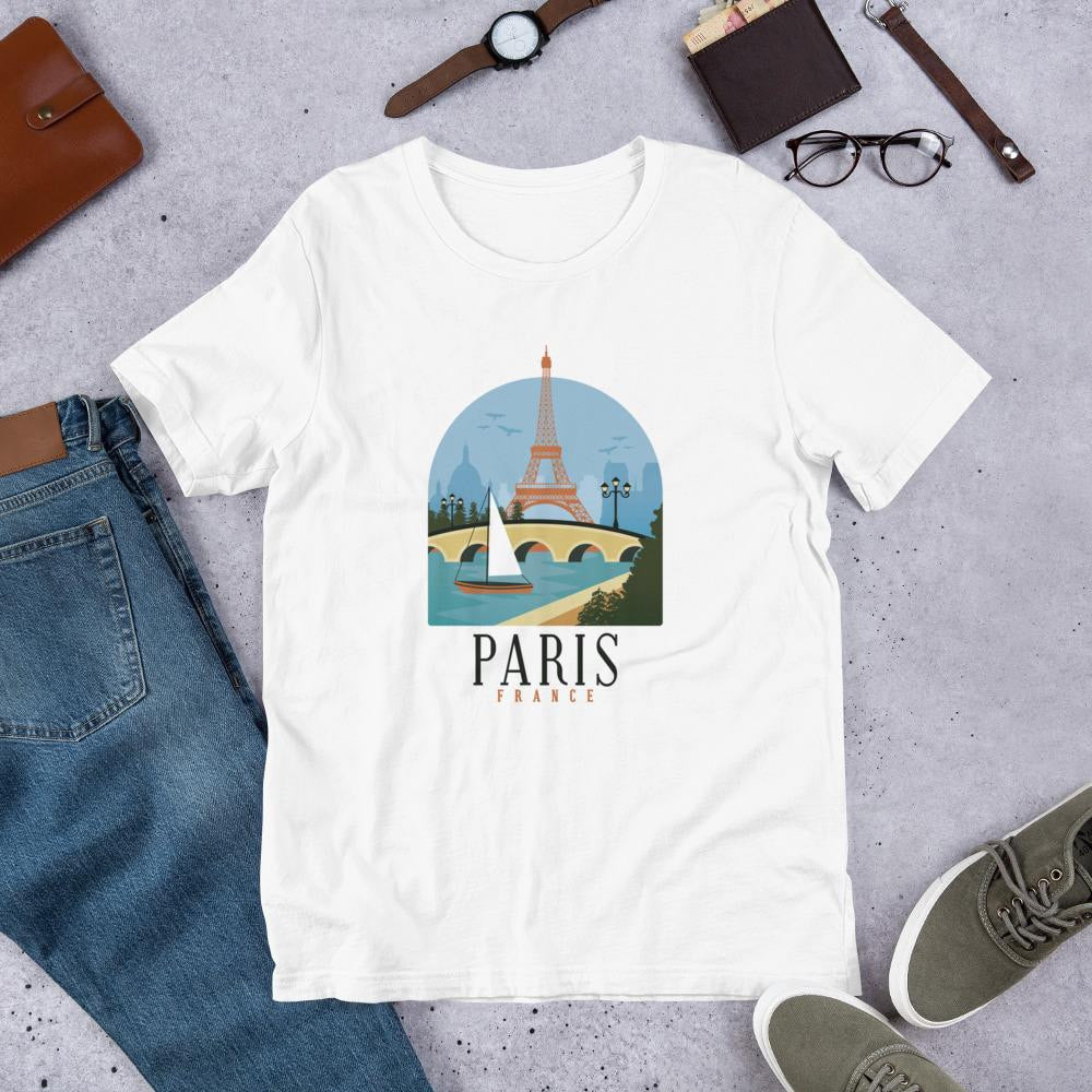 Paris France Half Sleeve T-Shirt — White