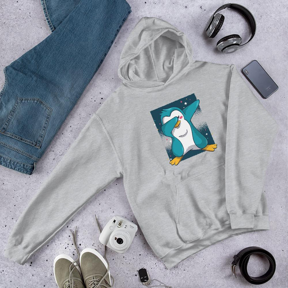 Penguin Dab Unisex Hooded Sweatshirt — Grey