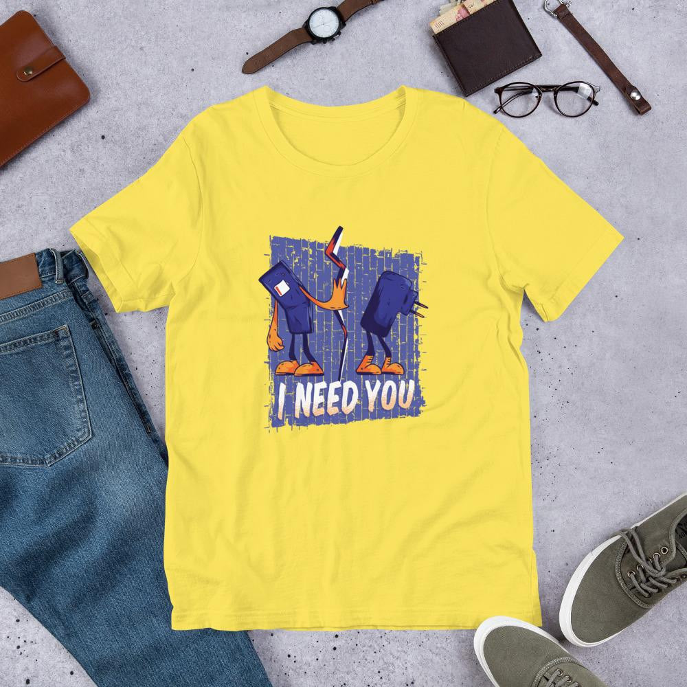 Phone & Charger Half Sleeve T-Shirt — Yellow
