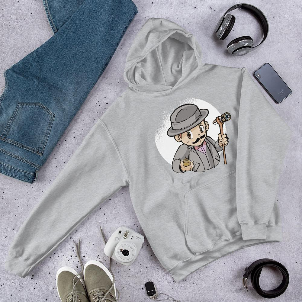 Poirot Kid Unisex Hooded Sweatshirt — Grey
