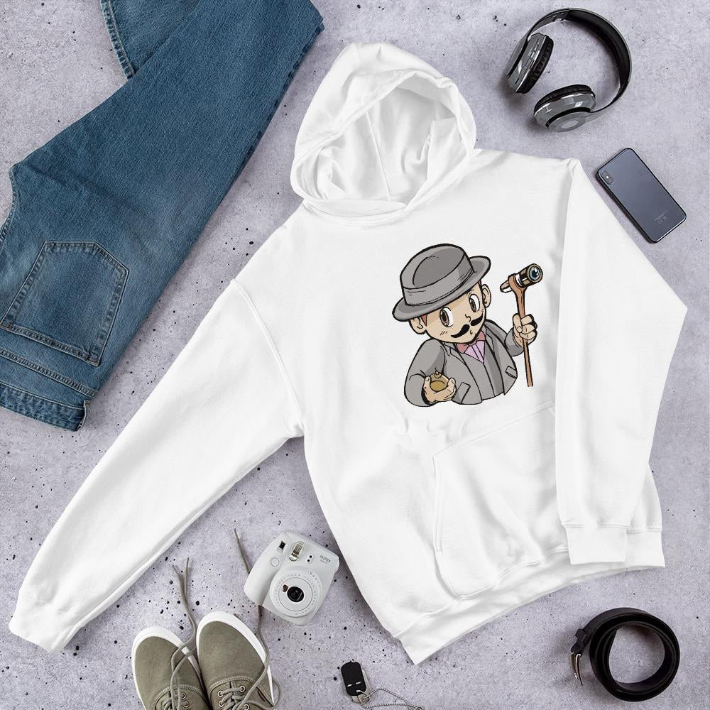 Poirot Kid Unisex Hooded Sweatshirt — White