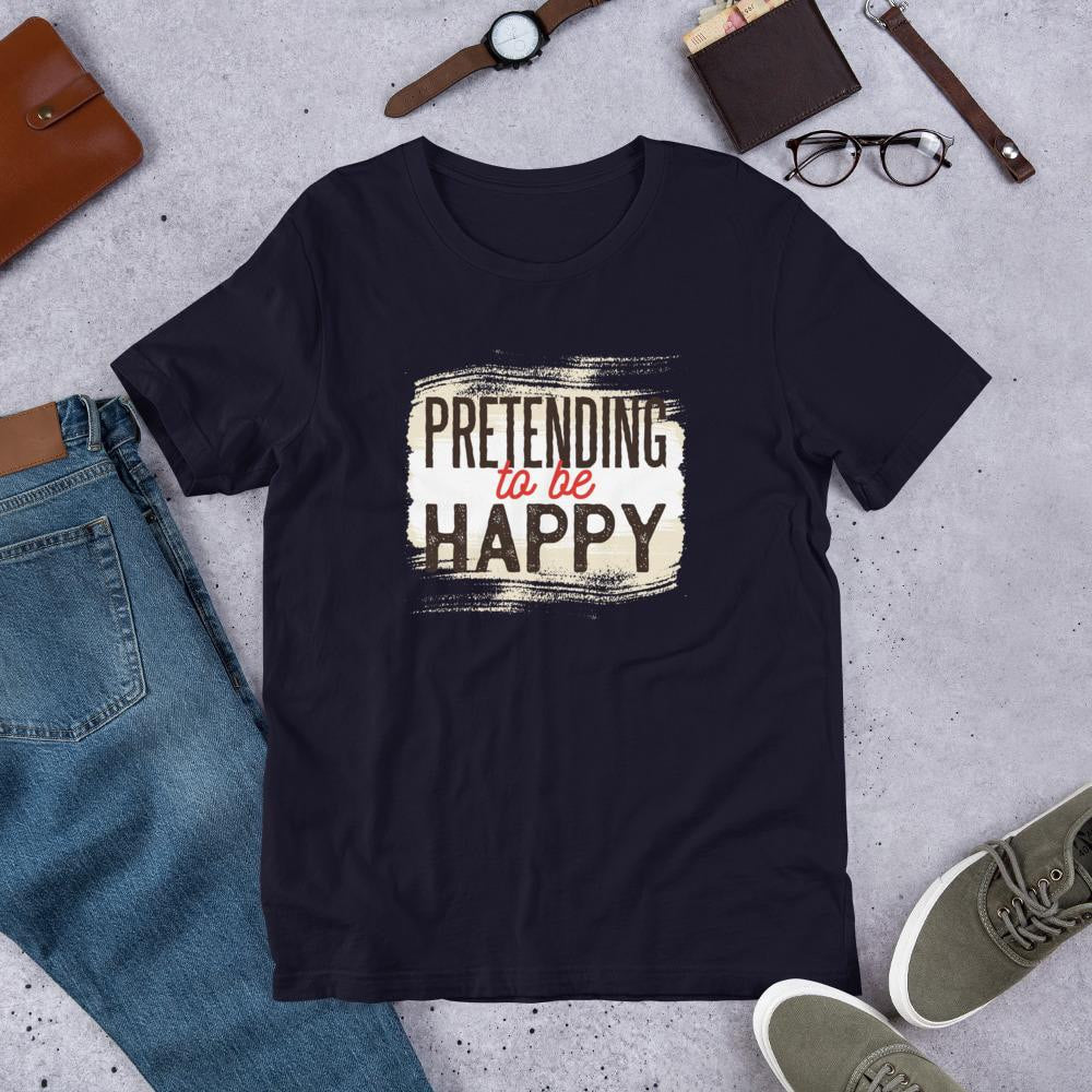 Pretending To Be Happy Half Sleeve T-Shirt — Navy