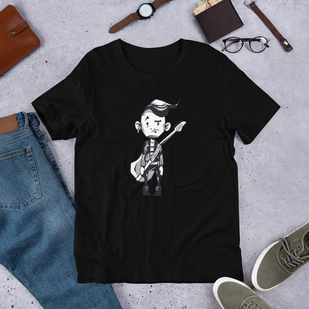 Punk Guitar Half Sleeve T-Shirt — Black