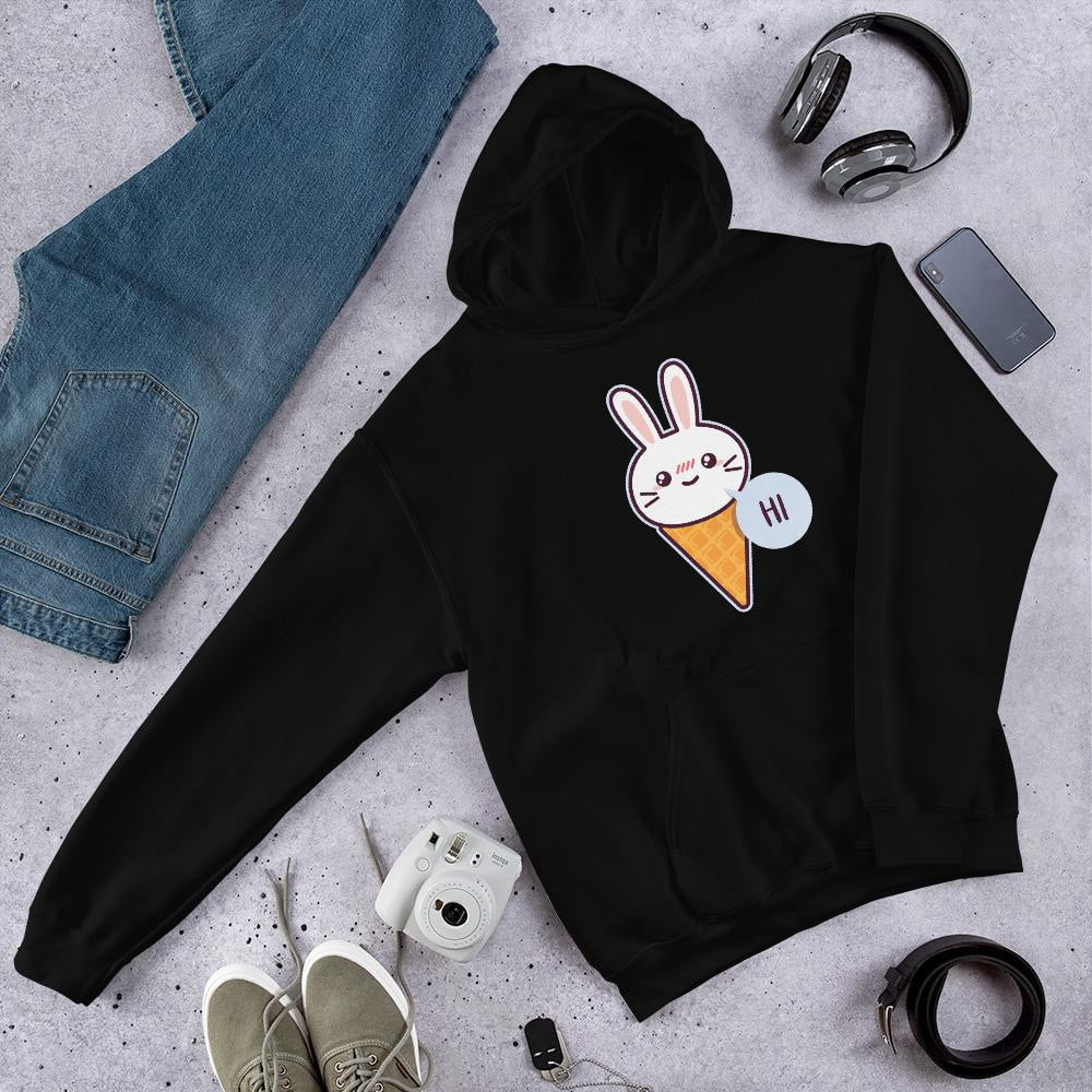Cute Rabbit Unisex Hooded Sweatshirt — Black