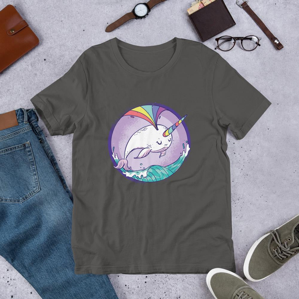 Rainbow Unicorn Whale Half Sleeve T-Shirt — Charcoal