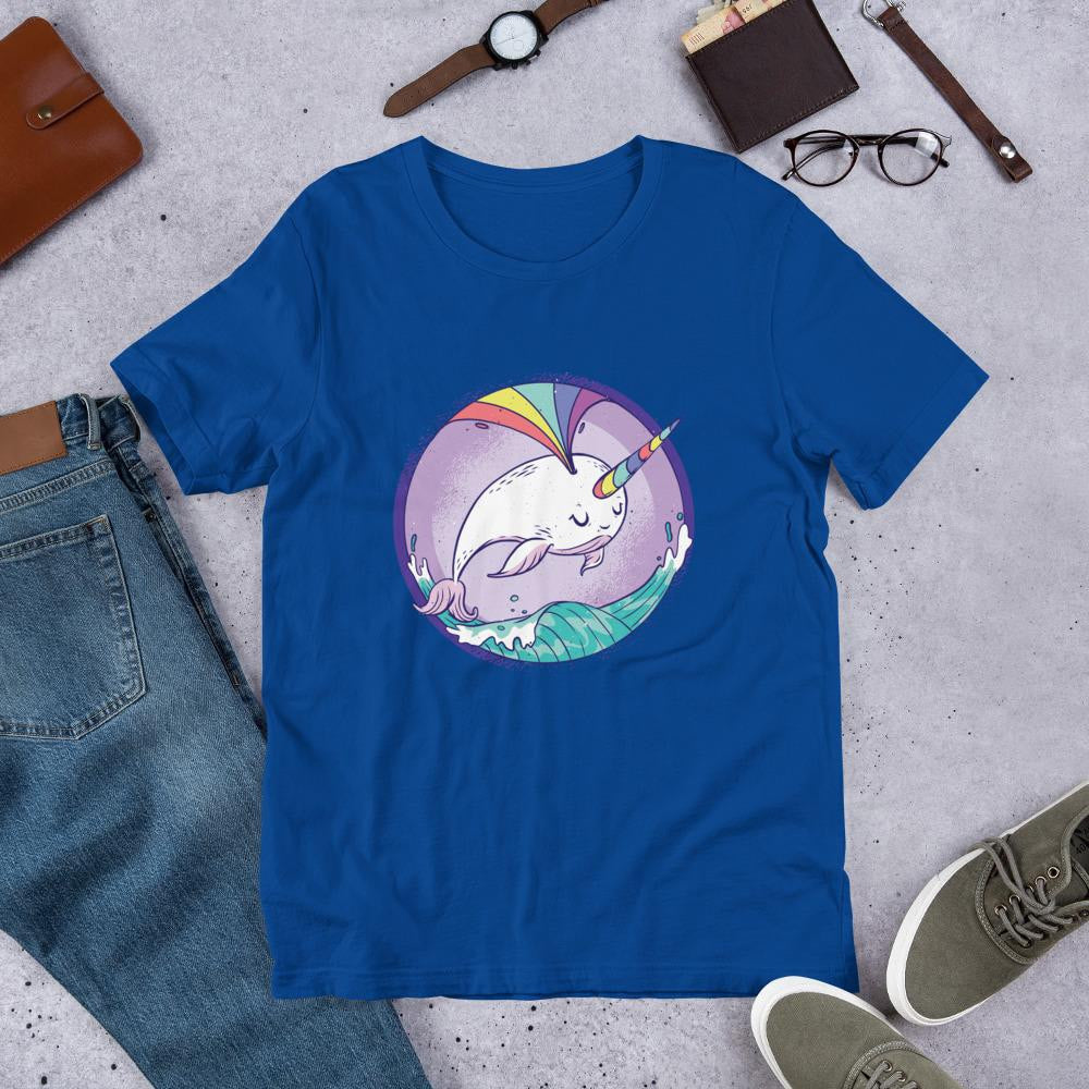 Rainbow Unicorn Whale Half Sleeve T-Shirt — Blue