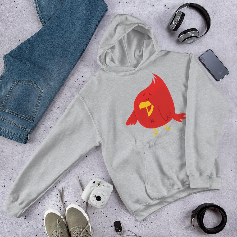 Chubby Red Bird Unisex Hooded Sweatshirt — Grey