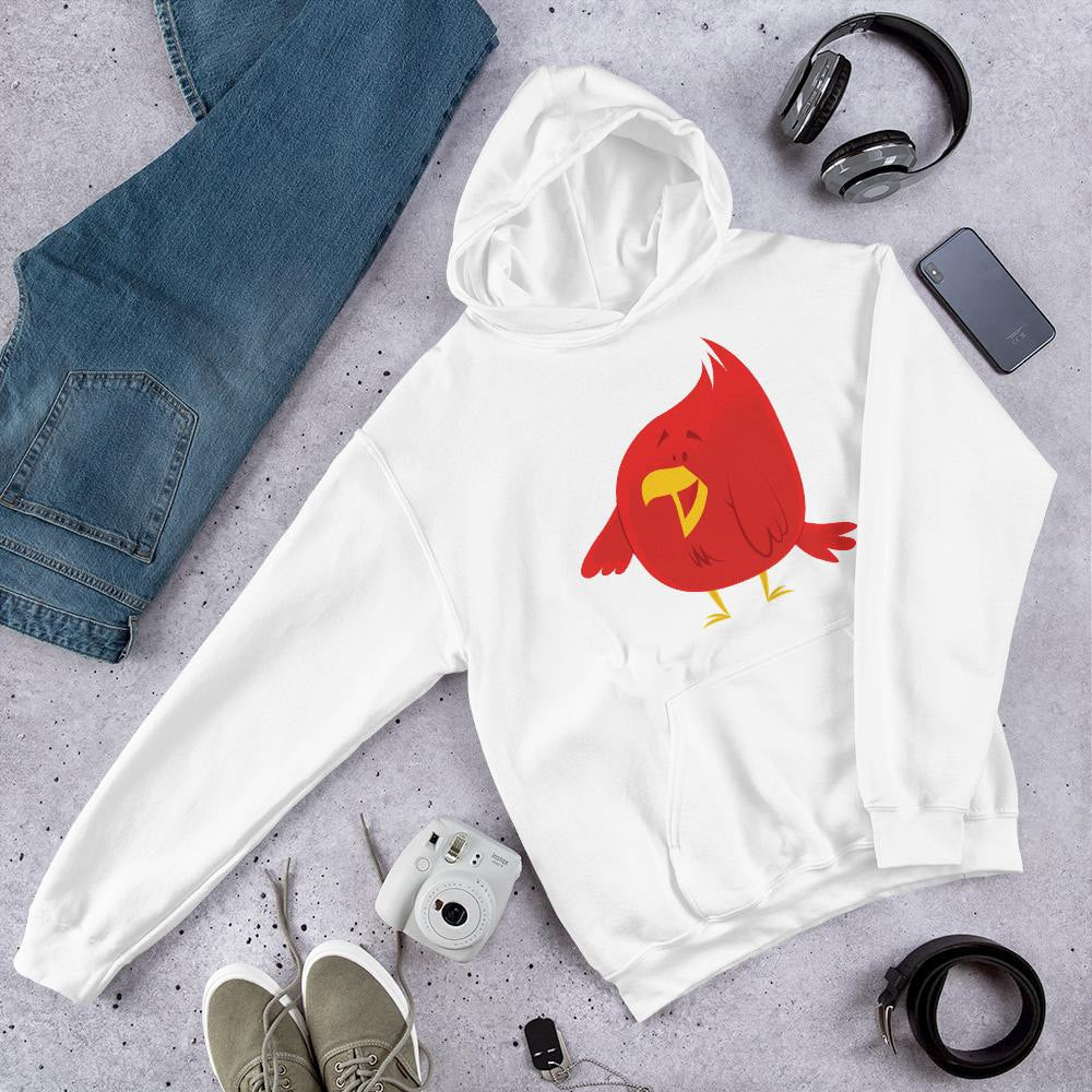 Chubby Red Bird Unisex Hooded Sweatshirt — White