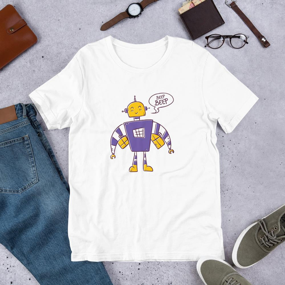 Beep Beep Robot Half Sleeve T-Shirt — White