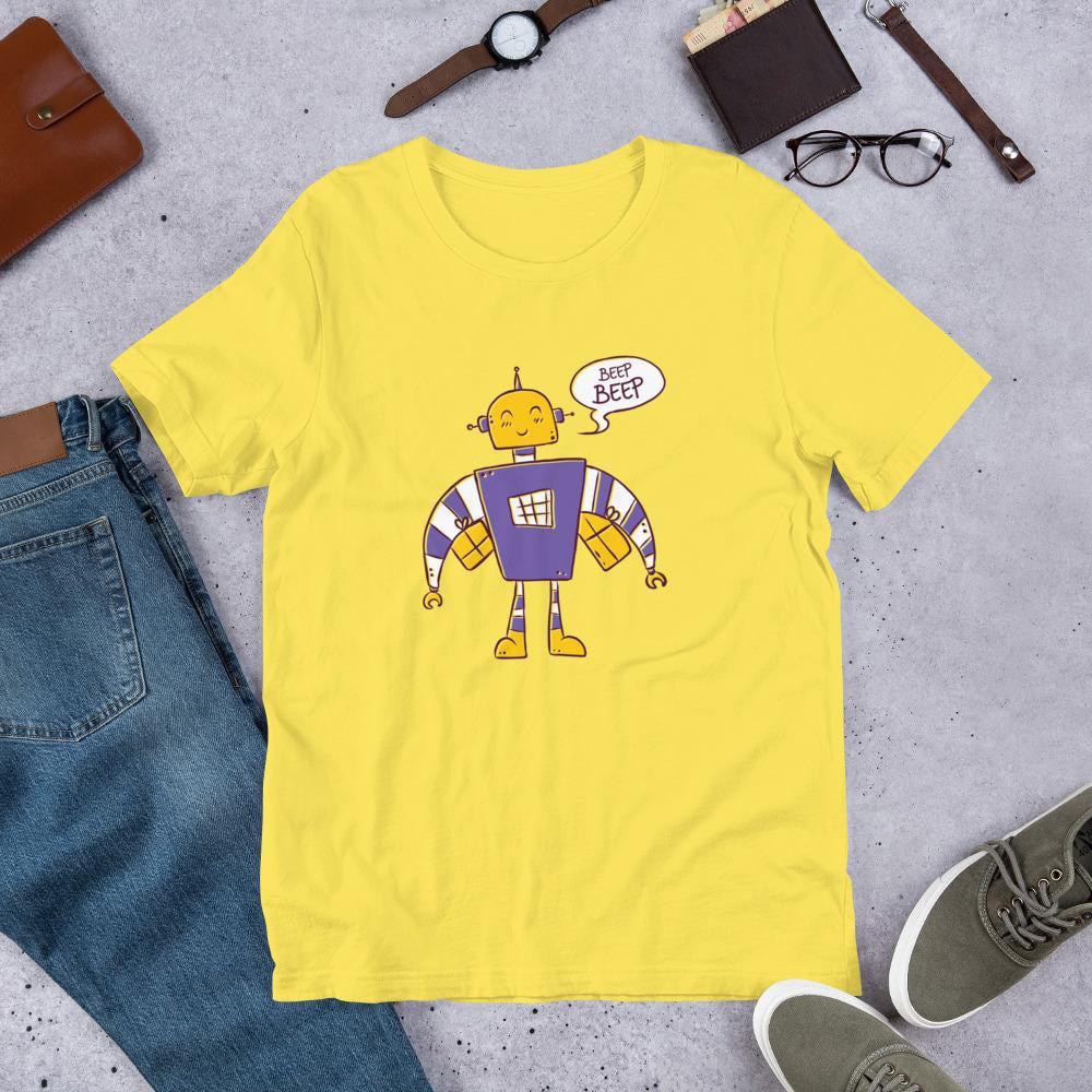 Beep Beep Robot Half Sleeve T-Shirt — Yellow