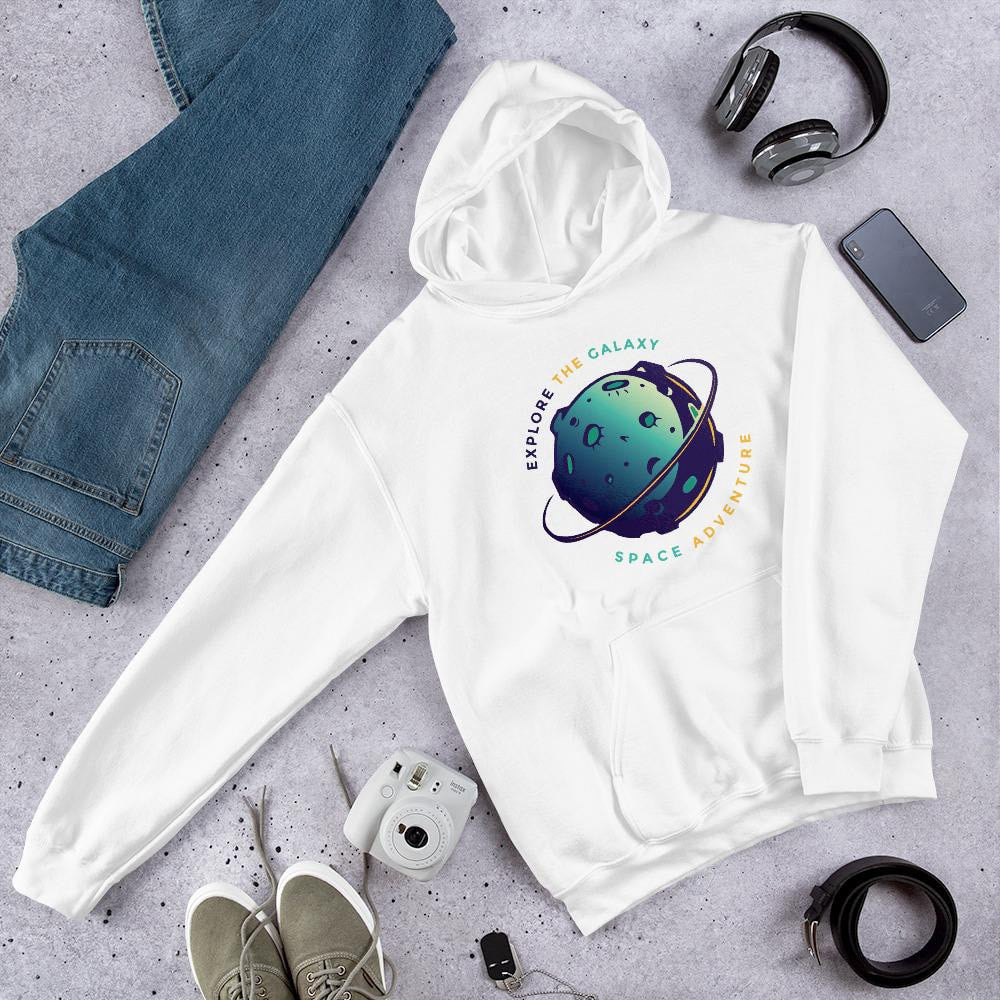 Explore The Galaxy Unisex Hooded Sweatshirt — White