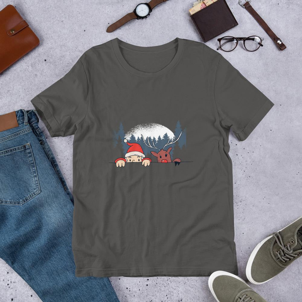 Santa & Reindeer Half Sleeve T-Shirt — Charcoal