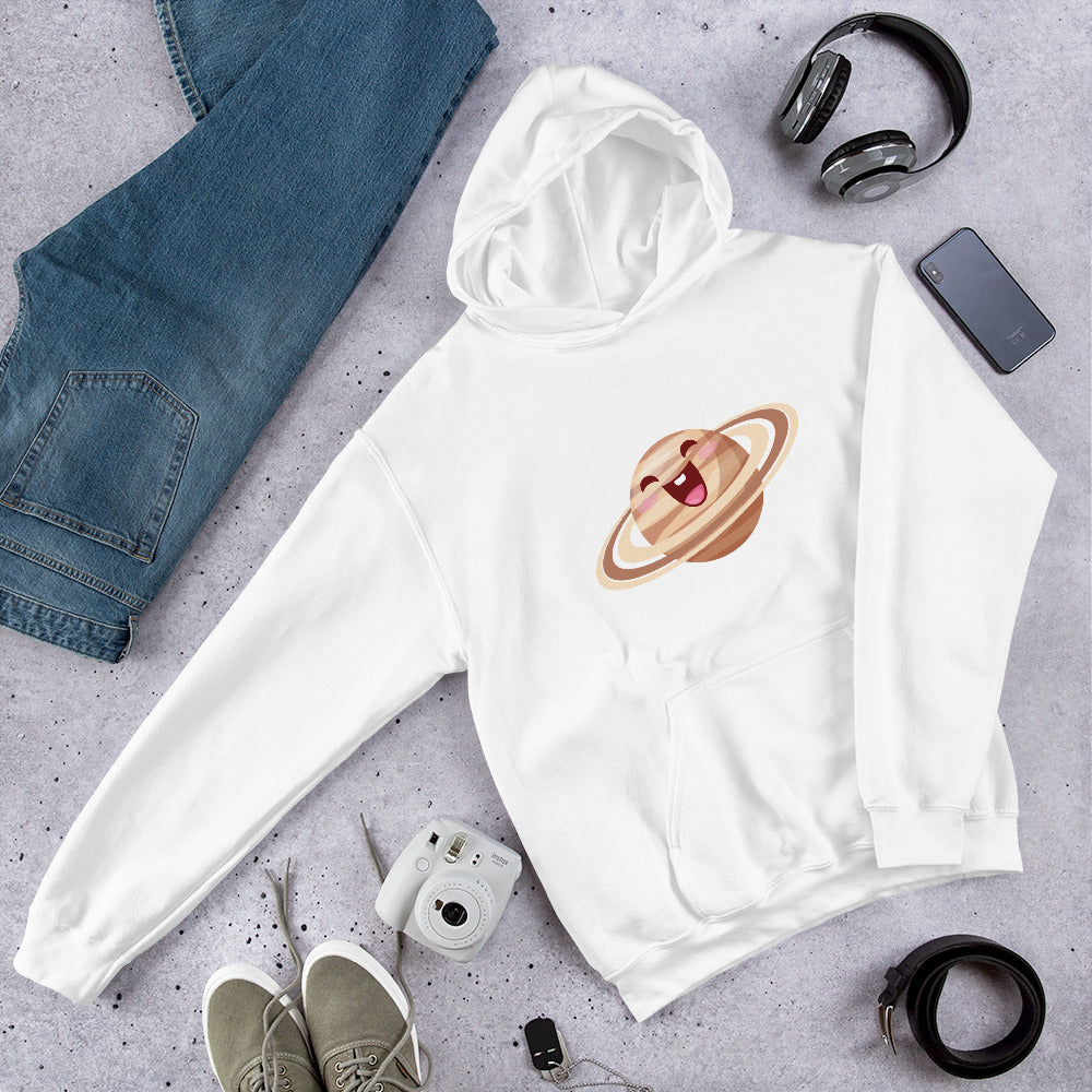 Saturn Cartoon Unisex Hooded Sweatshirt — White