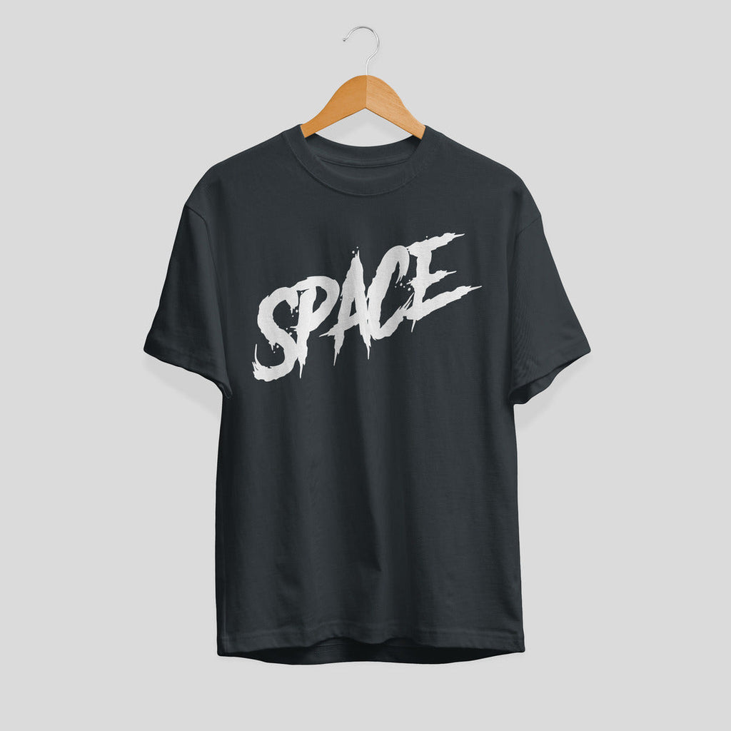 Space Typography Unisex Half Sleeve T-Shirt — Steel Grey