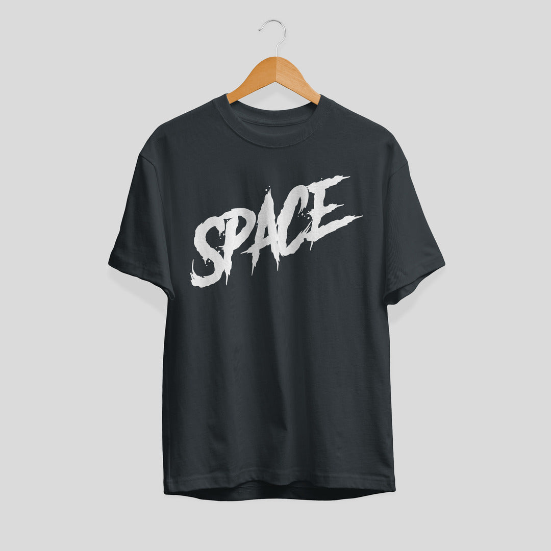 Space Typography Unisex Half Sleeve T-Shirt — Steel Grey