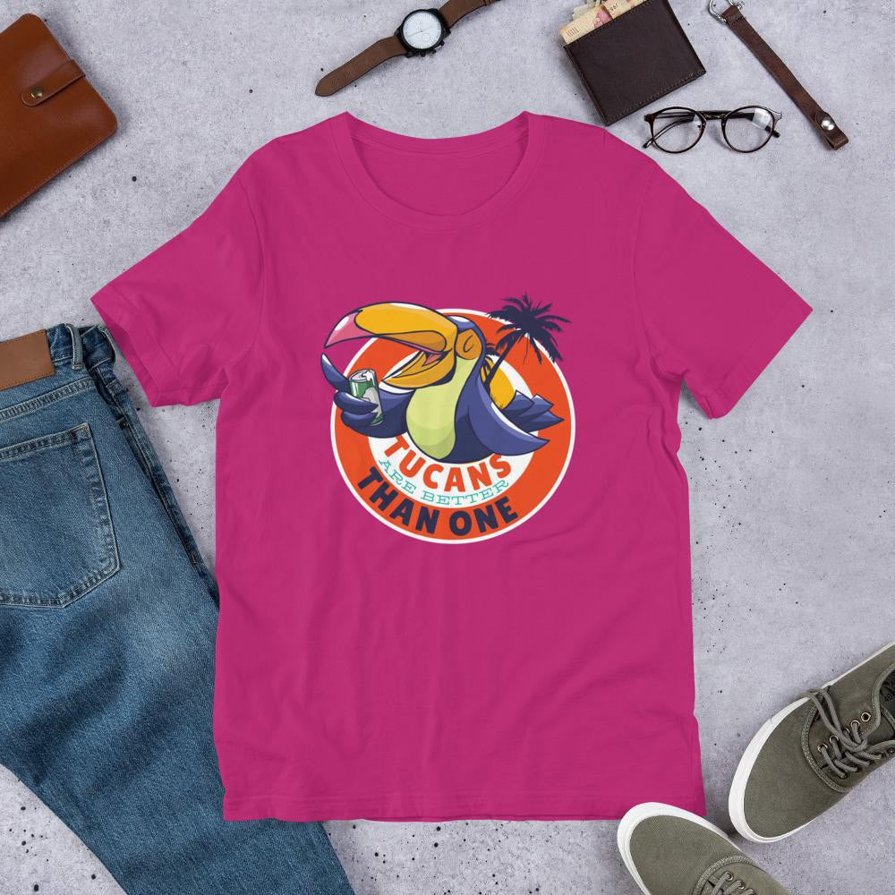 Tucan Drinking Beer Half Sleeve T-Shirt — Pink