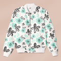 Turquoise Floral Pattern Bomber Jacket