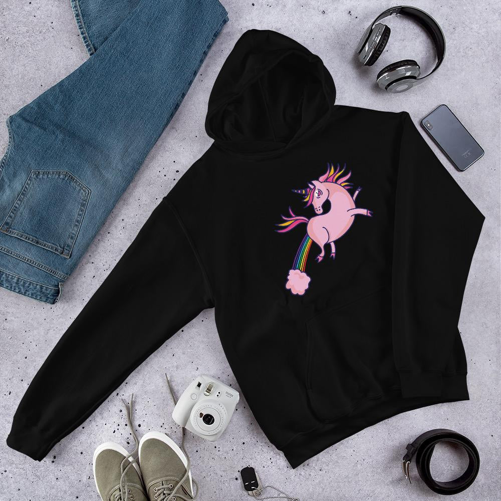 Pink Unicorn Unisex Hooded Sweatshirt — Black