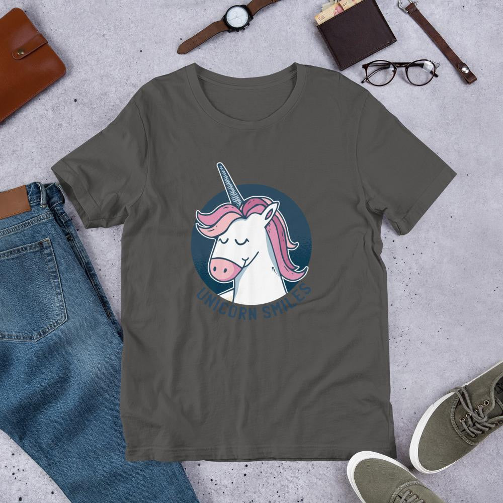 Unicorn Smiles Half Sleeve T-Shirt — Charcoal