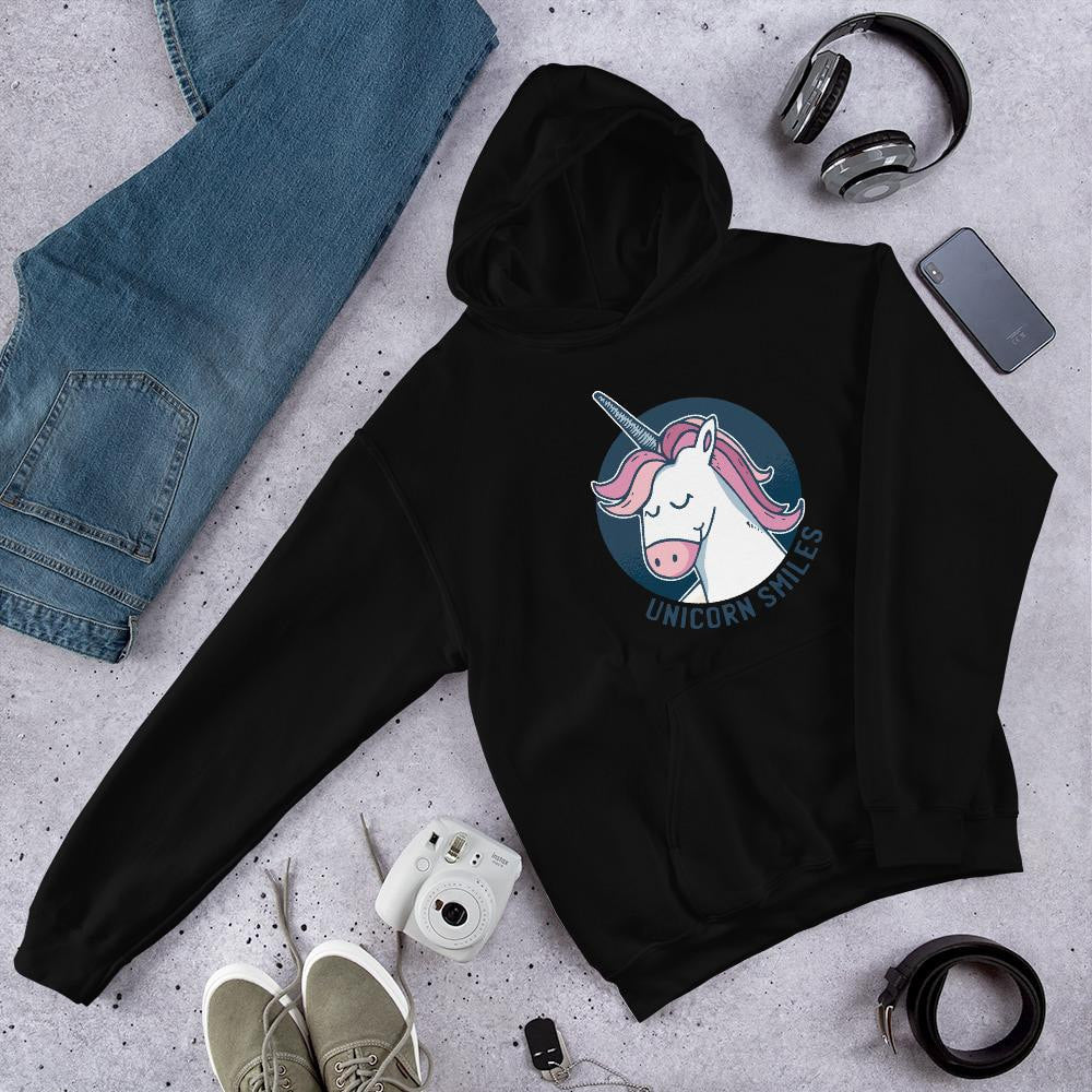 Unicorn Smiles Unisex Hooded Sweatshirt — Black
