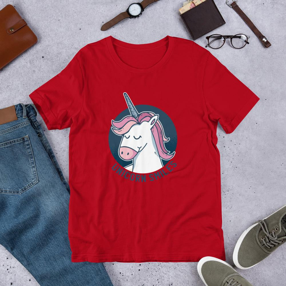 Unicorn Smiles Half Sleeve T-Shirt — Red
