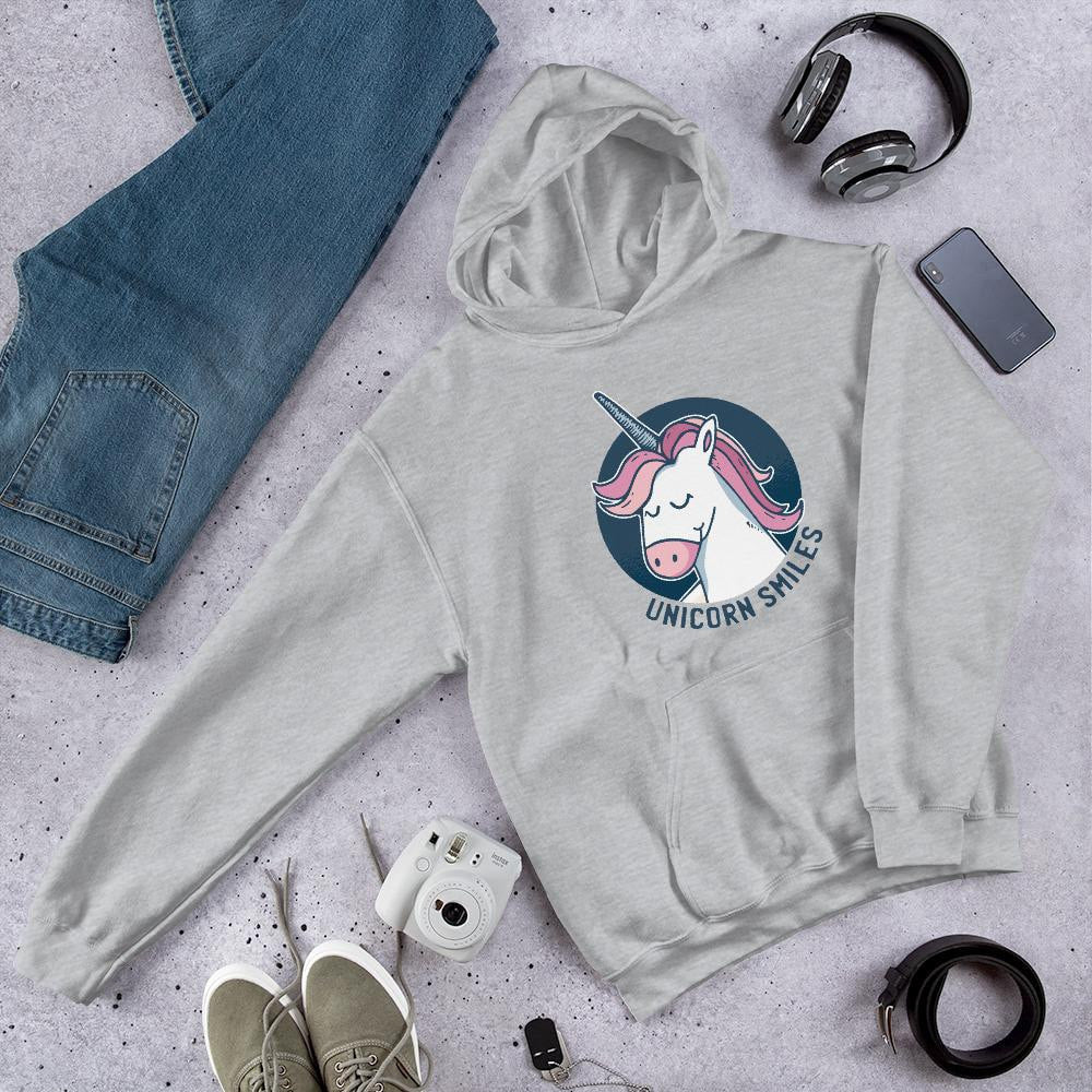 Unicorn Smiles Unisex Hooded Sweatshirt — Grey