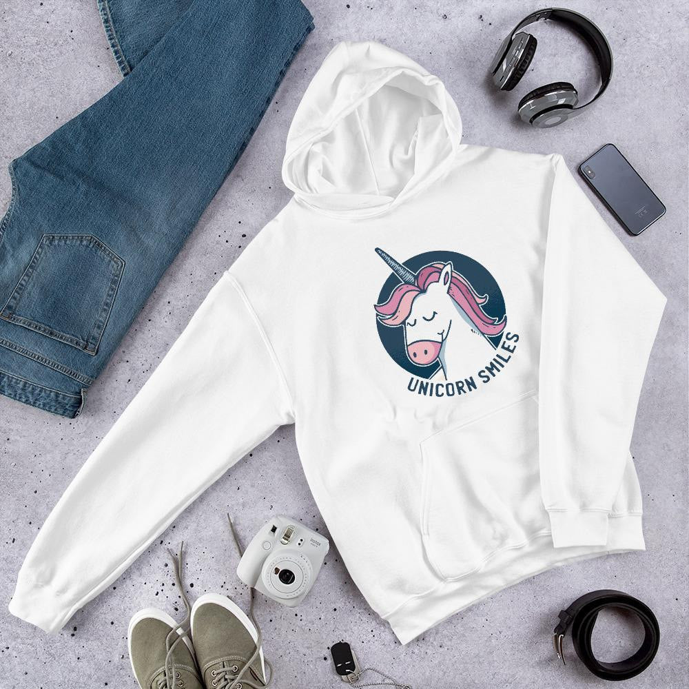 Unicorn Smiles Unisex Hooded Sweatshirt — White