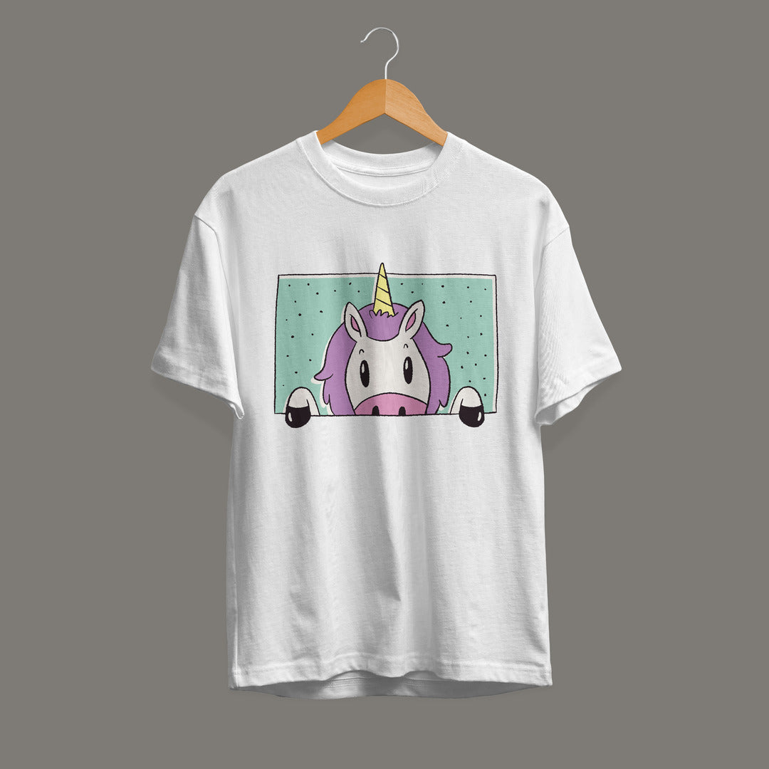 Unicorn Window Half-Sleeve T-Shirt — White