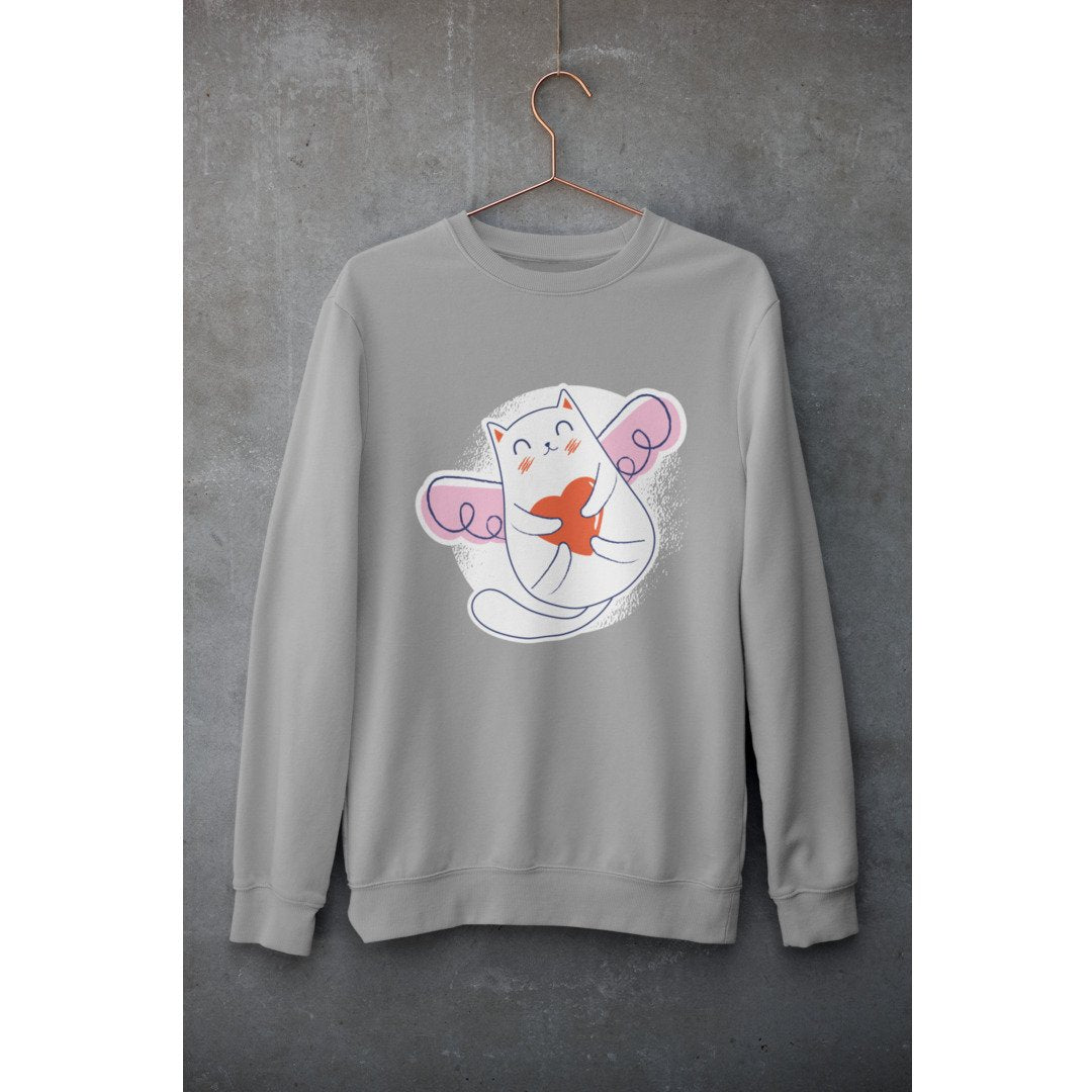 Valentine Cat Unisex Sweatshirt — Grey