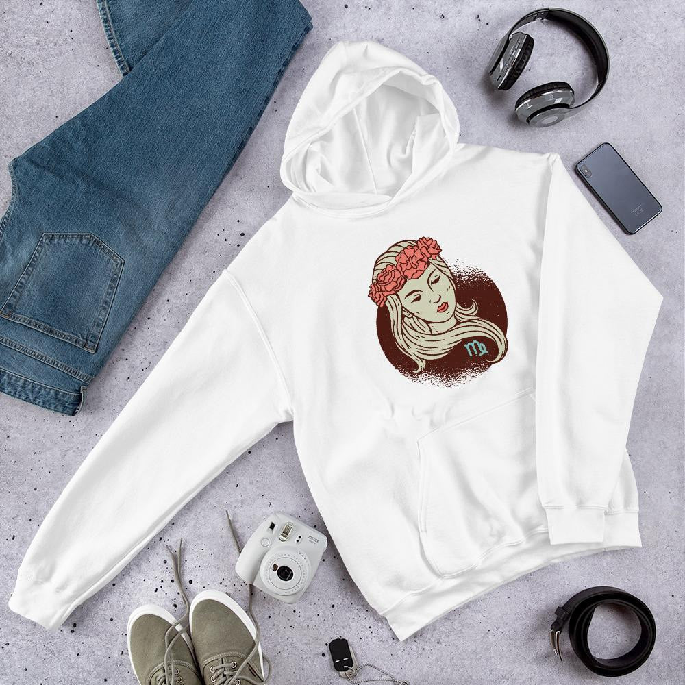Virgo Zodiac Unisex Hooded Sweatshirt — White