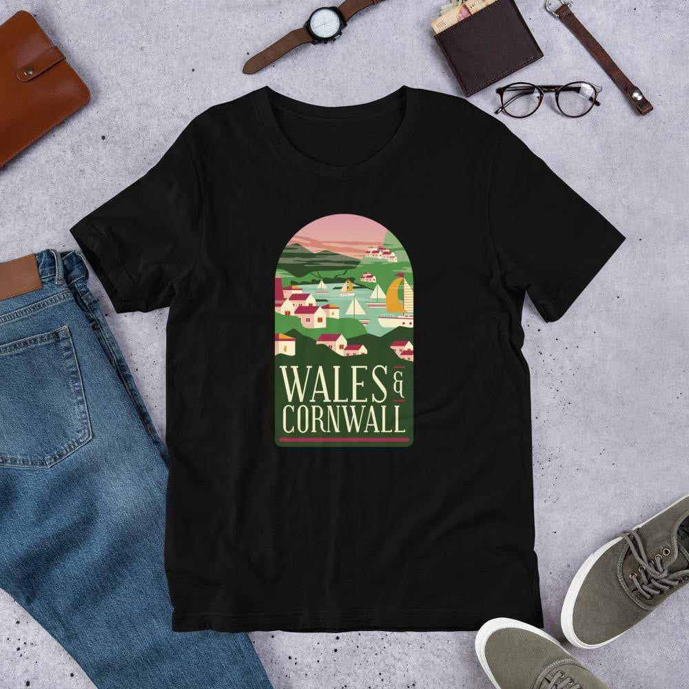 Wales & Cornwall Half Sleeve T-Shirt — Black