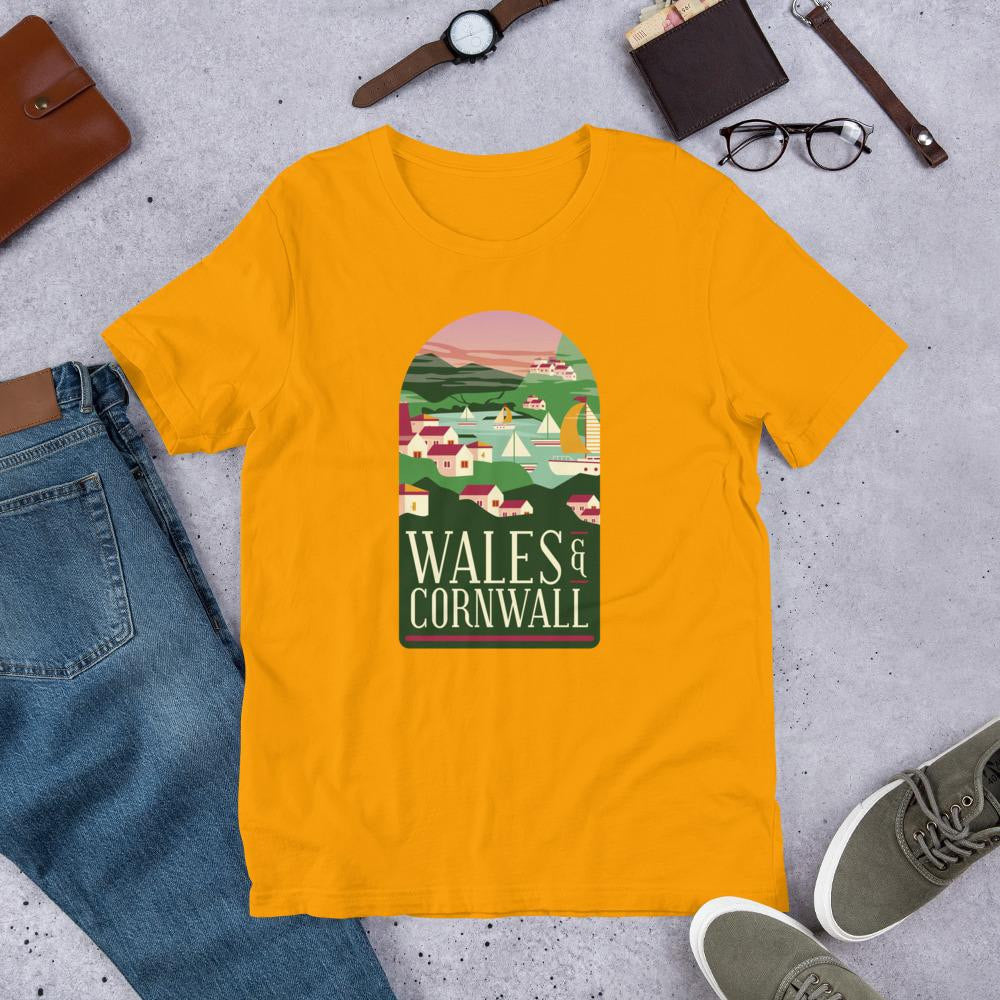 Wales & Cornwall Half Sleeve T-Shirt — Gold