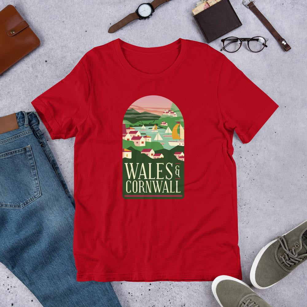 Wales & Cornwall Half Sleeve T-Shirt — Red